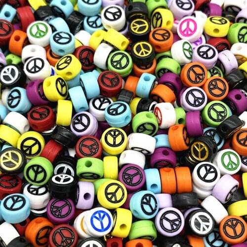 Wholesale 4x7 Mm Oval Shape Peace Sign Acrylic Beads Spaced Beads for Charms Bracelet Necklace Jewelry Making DIY