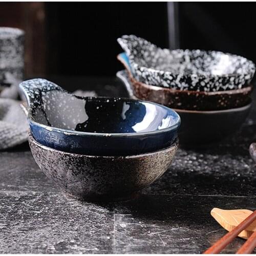 4.5 Inch Japanese Retro Ceramic Handle Bowl Hotel Restaurant Kitchen Tableware Modern Minimalist Home Snack Dish Seasoning Bowl