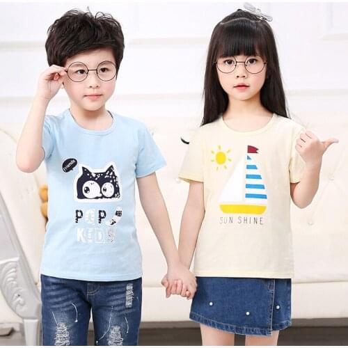 Childrens Short-sleeve T-shirt for Boy/Girls 3-8 Years Teens Childish Cotton Cartoon Printed Kids Tops Tee