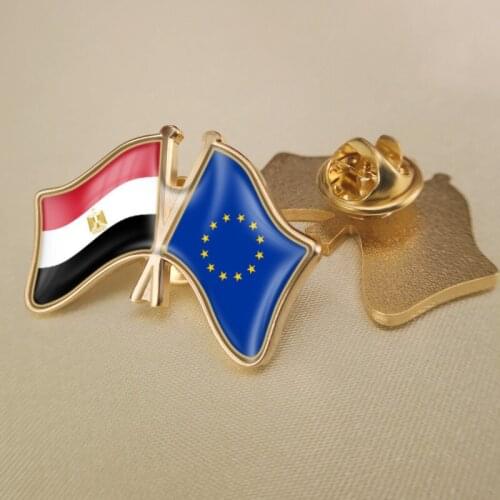 European Union and Egypt Crossed Double Friendship Flags Lapel Pins