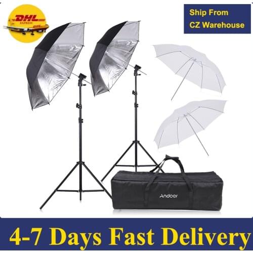 Andoer Camera Flash Speedlight Soft Umbrella Kit 2 * 2m Light Stand +2 * 83cm Translucent White Soft Umbrella for Canon Nikon