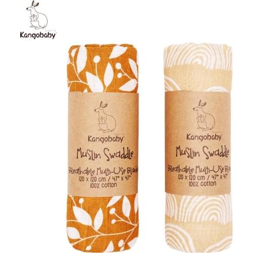 Kangobaby Popular Print Muslin Swaddle Baby Bed Sheet 100% Organic Cotton 120x120cm