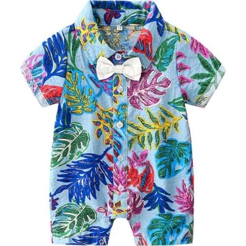 Bobora Infant Baby Boys Dress Shirt Bodysuit Formal Short Sleeve Rompers One Piece Outfits Gentlemen Clothes 3-24M
