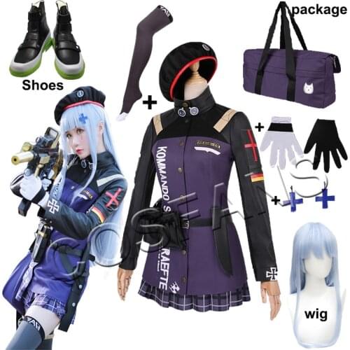 Game Girls' Frontline hk416 Cosplay Costume clothes wig and bag set Halloween Carnival Outfit For Women Girls Wigs and shoes