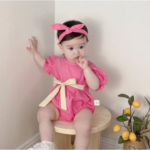 Baby summer thin summer girls one-piece suit, super cute short sleeve, go out, hair band triangle one-piece suit