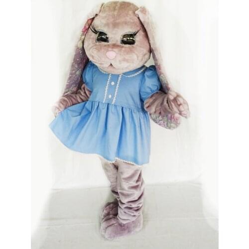 Hare Puppet Mascot Costumes grils Bunny mascot costume with dresses for Adult Size Christmas Carnival party event