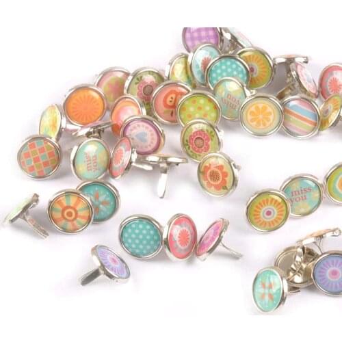 50pcs Mix Pattern Round Brads Embellishment For Scrapbook Home Decor Fastener Brad Metal Crafts DIY Accessories 12x12mm c1903