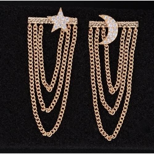 LARRAURI Fashion Womens Long Chains Pierced CZ Stars Moon Earrings for Women Girls Jewelry Accessories серьги женские