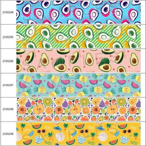 Fruit Printed Ribbon With Avocado Cartoon Grosgrain Ribbon Satin Tape 5 Yards for DIY Hair Bow Bag Sewing Materials