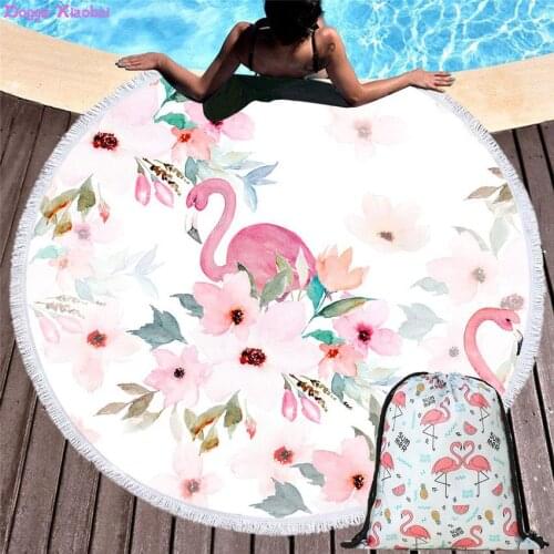 Summer Round Beach Towels Yoga Mat With Tassels With Drawstring Backpack Bag Blanket Seaside Wall Tapestry Sport Towels
