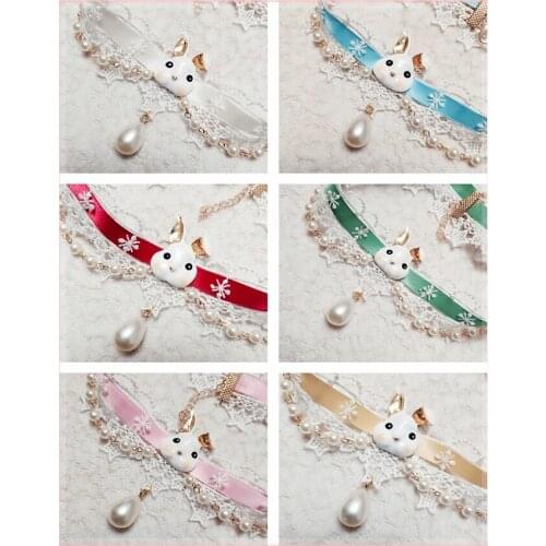 Cute Lace Pendant Choker Rabbit Necklace Lolita Accessory Sweet Girl Casual Blue Ivory Red Pink Green Champagne