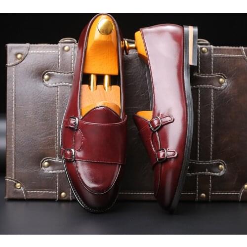Fashion Men Loafer New Handmade Retro double monk buckle straps Casual Shoes Men Moccasins For Men Leather Flat Shoes