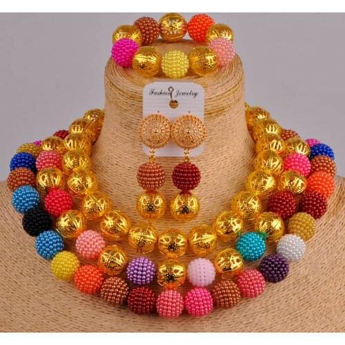 Fashion multicolors african wedding beads african jewelry set costume necklace african set women nigerian wedding set ZZ24