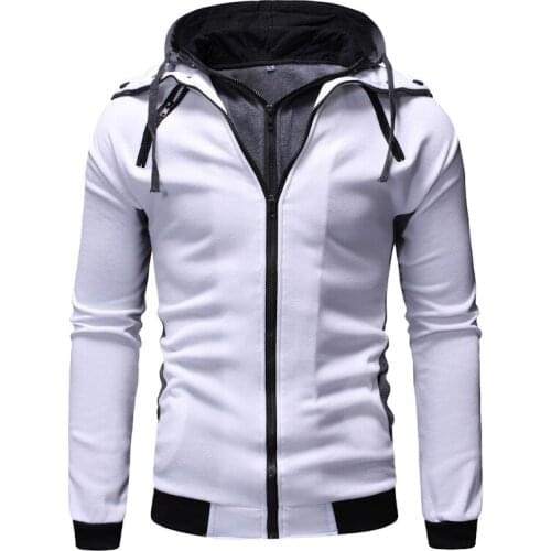Mens Hooded Sweatshirt Long Sleeve Fake 2-in-1 Zipper Cardigan Hoodies Casual Patchwork Fleece Sweatshirt Jacket Coat