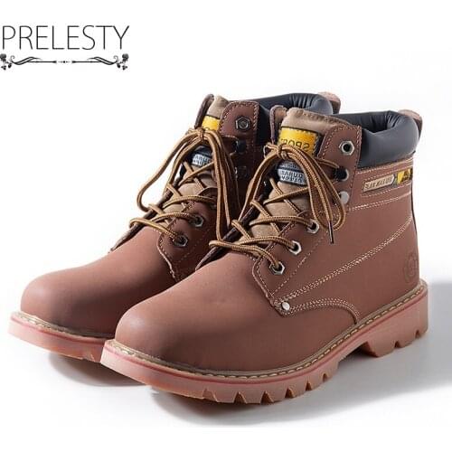 Prelesty Men Genuine Cow Leather Classical Shoes Westem Quality Tough Cowboy Boots Heavy Tough Winter Match Single Dropshipping