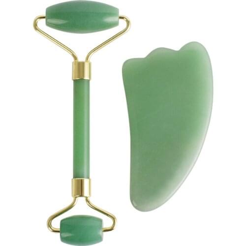 Natural Roller Massager Face Eye Beauty Double-head Roller Jade Scraping Board Set Beauty Care