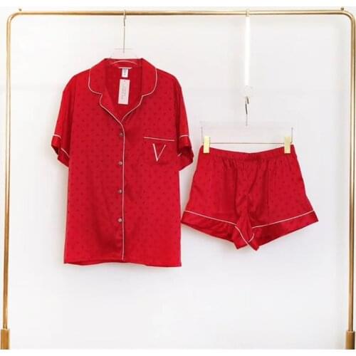 Summer Pajamas for Women Shorts Home Suit Pajama Sets Silk Satin Pajamas Suit Female Womens Home Clothes Silk Pajama Shorts Set