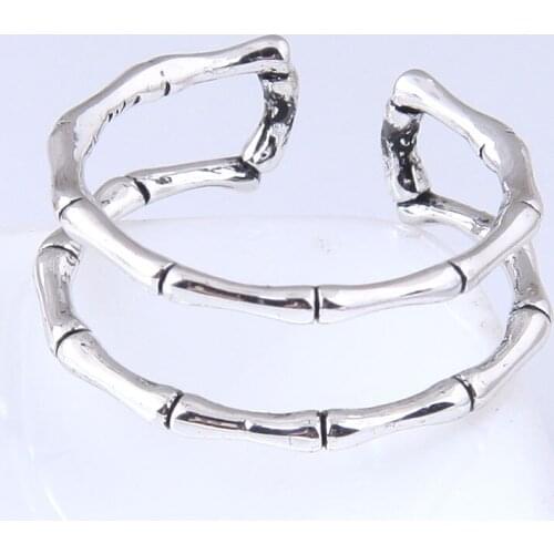 New Vintage Antic Silver Bone Link Ring Double Rows Ring for Women Accessories Trendy Jewelry Punk Ring