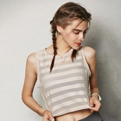 Striped Mesh Seamless White Yoga Top Women Gym Sports Vest Fitness Workout Sport Tank Fitness Tops Quick Dry Fit T Shirt Solid