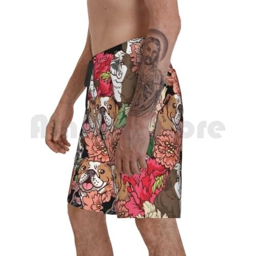 Because English Bulldog Beach Shorts Men Beach Pants Swimwear English Bulldog Bulldog Flower