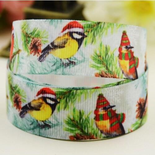 7/8'' 22mm,1" 25mm,1-1/2" 38mm,3" 75mm bird Printed grosgrain ribbon party decoration 10 Yards X-02529