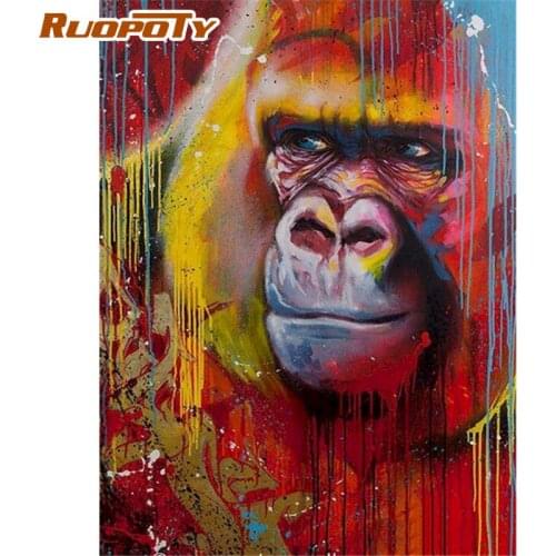 RUOPOTY Frameless Paint By Number Orangutan Oil Painting Art Animals Kits Modern Wall Artworks DIY Coloring By Number Homedecor
