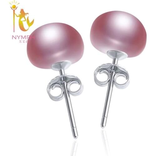 [NYMPH]Natural Pearl Earrings 925 -Sterling- Silver Jewelry Real Freshwater Pearl Stud Earrings Engagement Party Purple[E25303]
