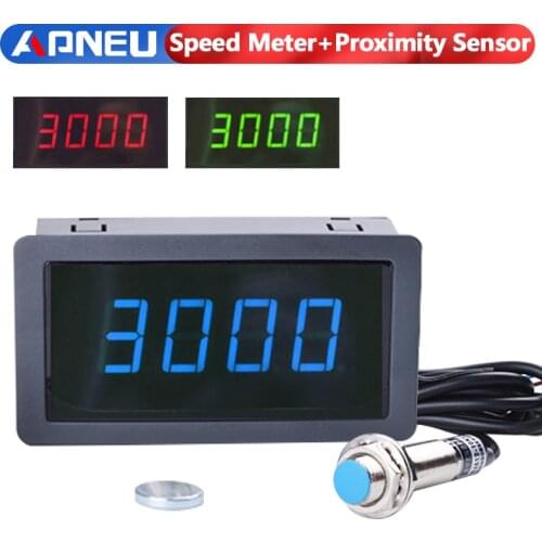 4 Digital Red Green Blue LED Tachometer RPM Speed Meter+Hall Switch Proximity Switch Sensor DC 8-15V Measure range 10-9999RPM