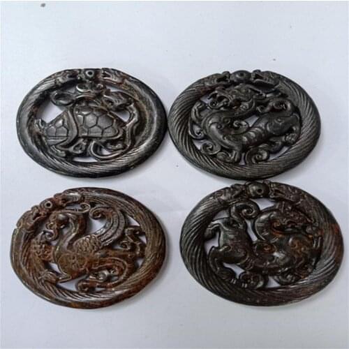 Tibet Hongshan Culture Natural Meteorite Carving Blue Dragon White Tiger Suzaku Basalt Four Great Beasts Pendant Collection