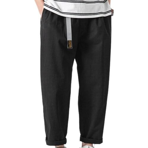 Solid Color Multi Pockets Belt Lettter Print Men Cargo Pants Harem Pants Streetwear for Sports