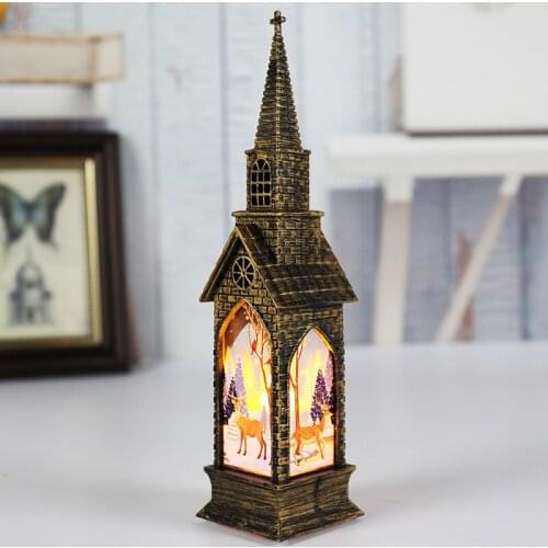 Vintage Portable LED Light with Christmas Elements Pattern PVC Shade Battery Powered Lantern Innovative Gifts for Friend GRSA889