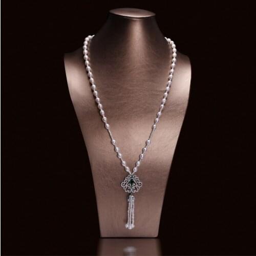 Rice Shape Pearl Sweater Long Necklace Jewelry With Tassel Pendant Elegant Design Mother/Girlfriend Presents