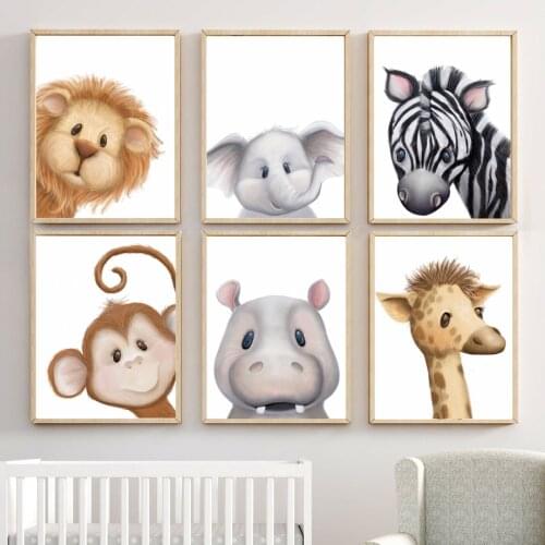 Giraffe Elephant Lion Zebra Hippo Nursery Wall Art Canvas Painting Nordic Posters And Prints Wall Pictures Baby Kids Room Decor
