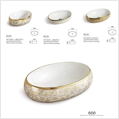 Bathroom Sink Golden Oval Countertop Ceramic Wash Basin White Vessel Sink Black Basin Faucet Ceramic Gold Toilets Shampoo Sinks