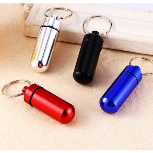 Portable Waterproof Travel Pill Box with Key Ring Mini Aluminum Keychain Pill Box Case Holder Medicine Tablets Pill Container