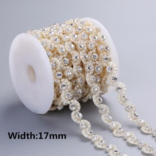 1yard Crystal Rhinestone Ivory ABS Pearl Chain Banding Trims Sewing Costume Applique Diy wedding party 29 designs choose