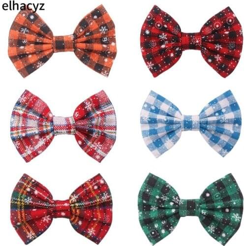 12pcs/lot Christmas Floral 5" Hair Bows Hair Clips for Women Plaid Snow Stripe Barrette DIY Girls Hair Accessories Party Mujer