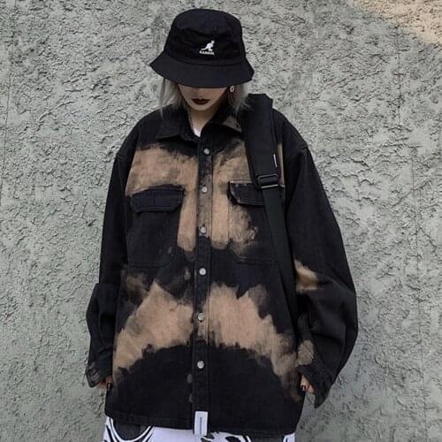 2021 Koreaning New Tie Dye Print Jacket Women Casual Fashion Collar Loose Vintage Tooling Streetwear Trendy All-match Coat A091