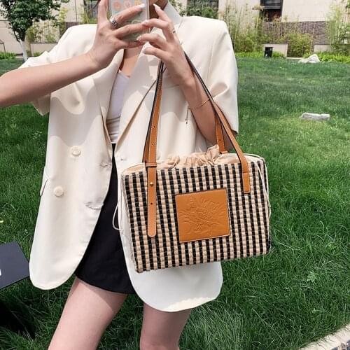 2021 Summer Beach Straw Basket Bags Casual Rattan Large Capacity Tote Women Handbags Brand Designer Wicker Woven Female Bag