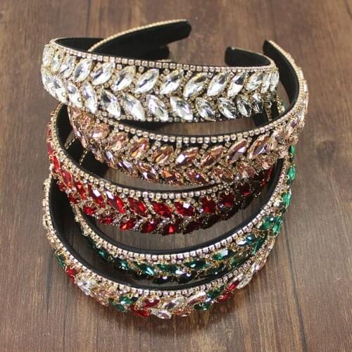 2021 Heavy Headmade Baroque Luxury Shiny Rhinestone Hairband Hair Accessories Wide Band Headband For Women Girls Wedding Party