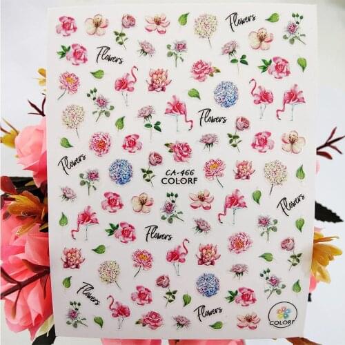 3D Nail Sticker Pink Rose Flowers Flamingo Stickers for Nails Decoraciones Designer Foil Decals Adhesive Manicure Accessories