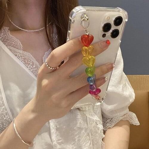 AOMU Colorful Irregular Transparent Resin Cat Bow Love Phone Chains Geometric Animal Detachable Beaded Short Chain for Women