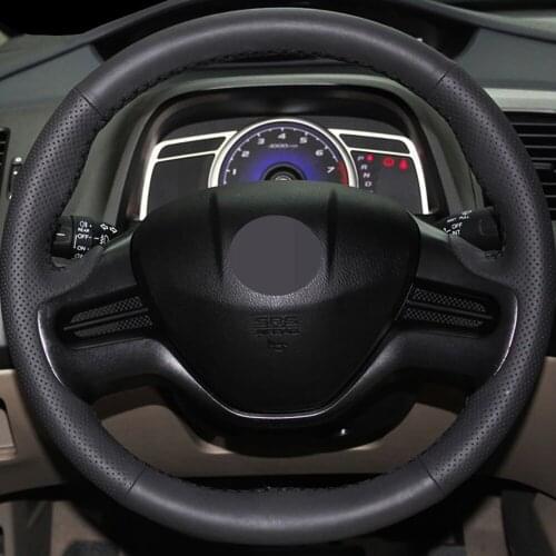 Car Products DIY Black Non-slip Breathable Genuine Leather Car Accessories Steering Wheel Cover For Honda Civic 2006