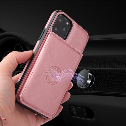 Car Magnet phone case For iPhone 12 mini 11 pro max X XS XR 7 8 plus SE 2020 6 6splus Slot Card Leather Flip Stand Button Cover