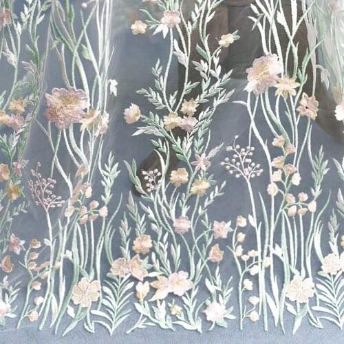 Colorful three-dimensional branches embroidery lace fabric wedding dresses handmade mesh decorative materials