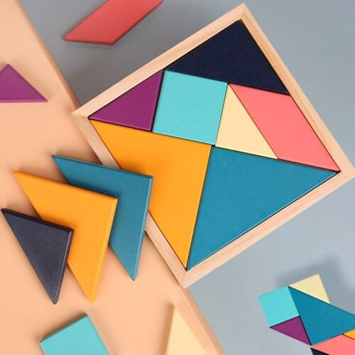 Wooden Tangram Jigsaw Puzzle Board Children Thinking Training Intelligence Montessori Learning Brain Teaser Educational Toys