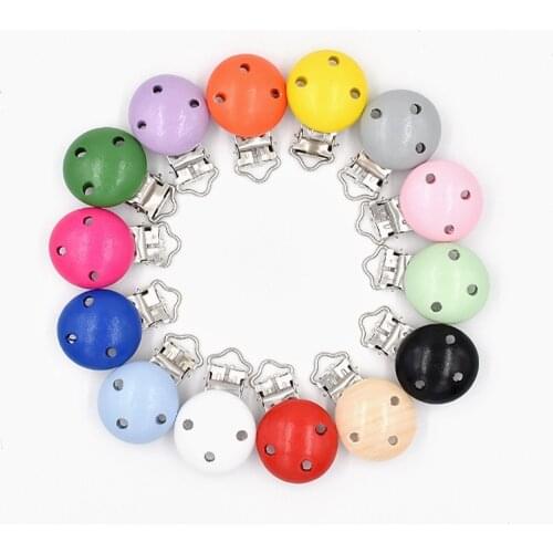 Wooden Pacifier Clip Colorful Childrens Wooden Three-Hole round Pacifier Clip Baby Pacifier Chain Accessories jewelry making