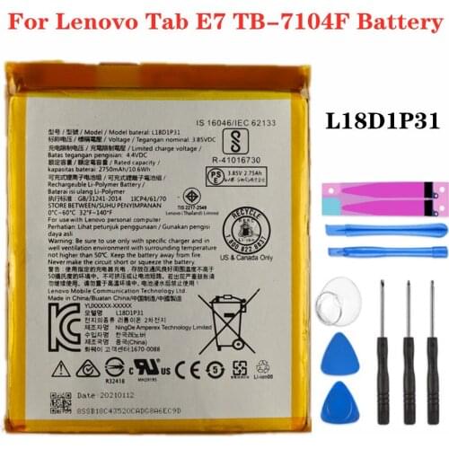 For Lenovo Tab E7 TB-7104F Tab Battery L18D1P31 2750mAh Hight Capacity Rechargeable Tablet Batteries + Tools
