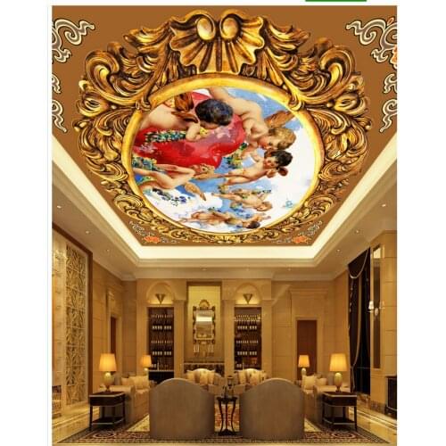 European pattern embossed angel ceiling 3d stereoscopic wallpaper ceilings 3d wallpaper living room