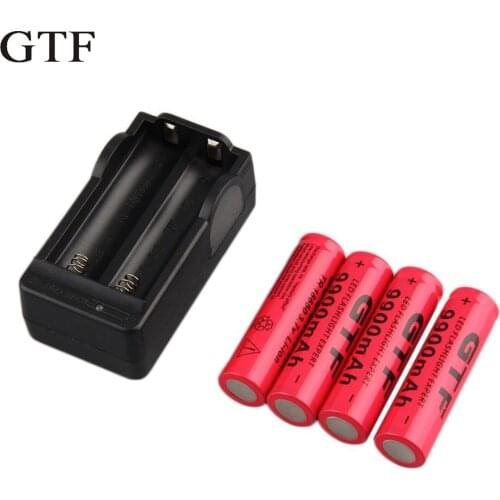 GTF 4 pieces 3,7 V 9900 mAh 18650 Aku Li-Ion battery for lantern flashlight + EU plug charger